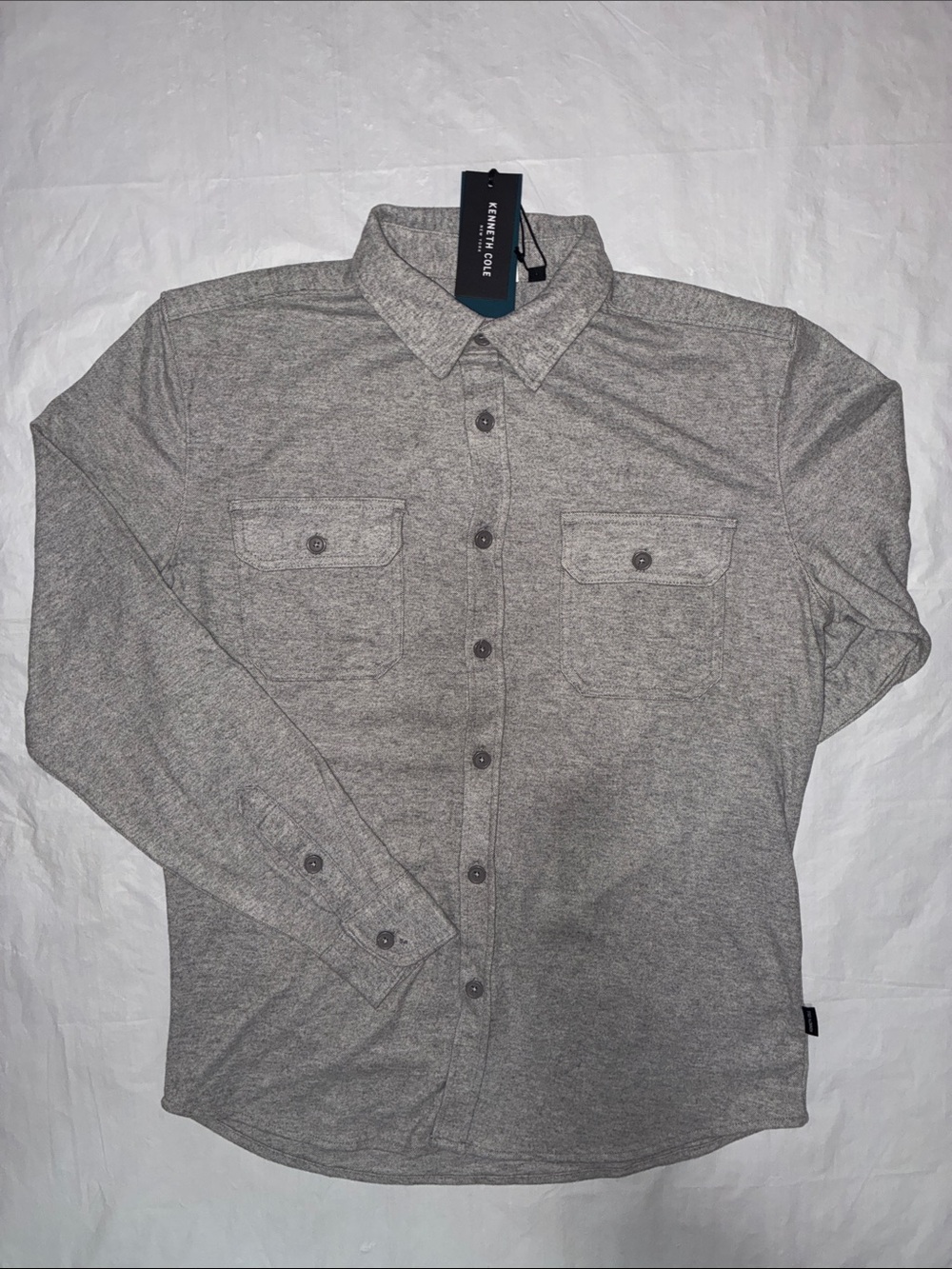 Kenneth Cole Heather Gray Long-Sleeve Button-Down Knit Shirt